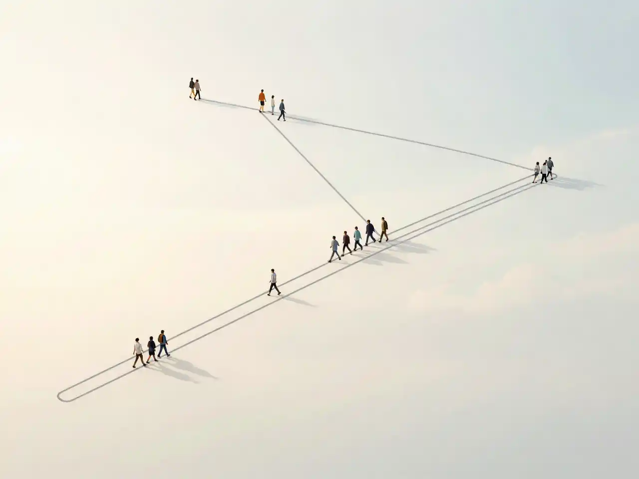 Visual map of interconnected morning walking routes with group meeting nodes